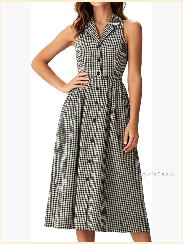 Halter Neck Button Up Midi A Line Dress Office Work Dress